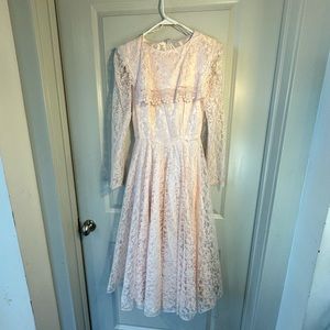 Jessica McClintock Gunne Sax RARE Vintage Pink Lace Long Sleeve Prairie Dress